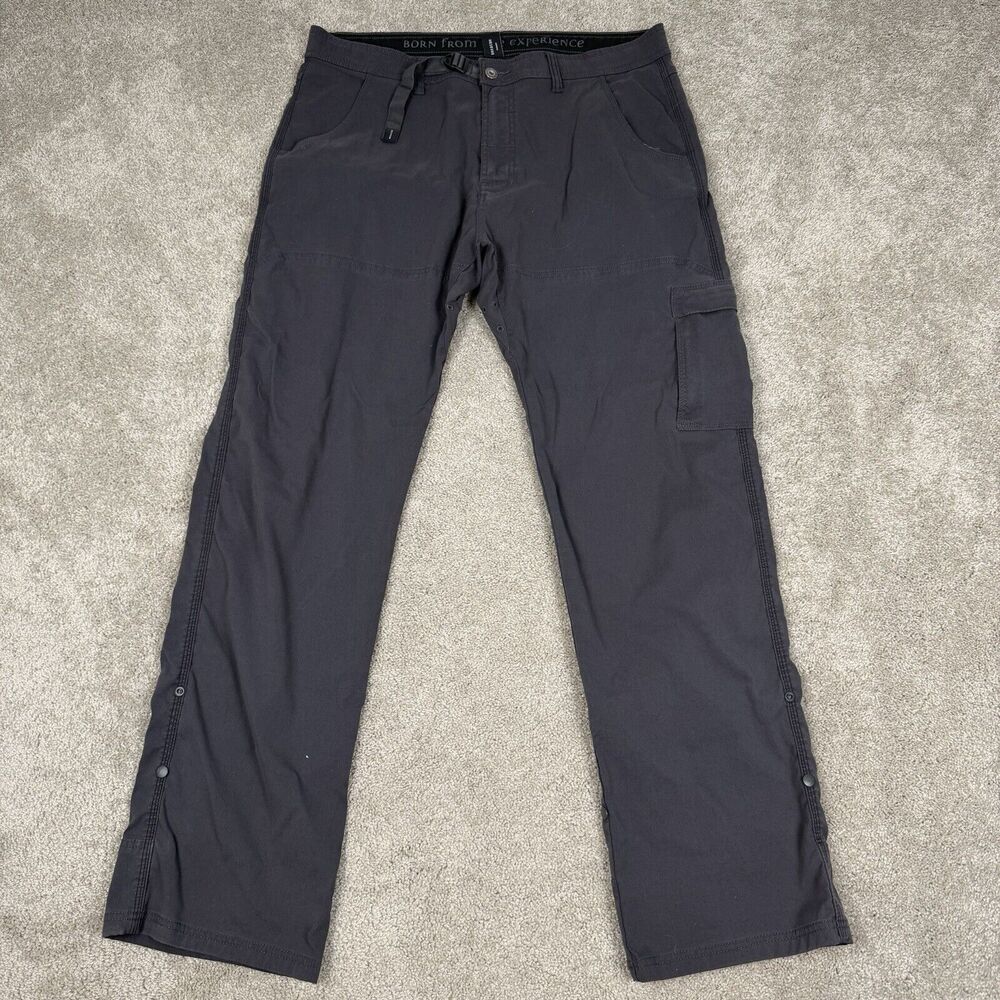 Prana Men's Breathe Cargo Hiking Pants 38x32 Gray Nylon Straight Fit Gorpcore